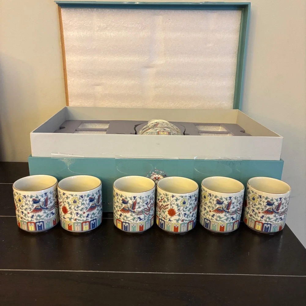 Fanquare Chinese Traditional Tea Set for 6 | Ceramic Teapot w 6 Tea Cups | New